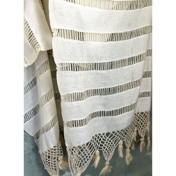 Bohemian Semi-Sheer Lacy Long Scarf Shawl Wrap Fringe Ivory Off-White - Picture 7 of 14